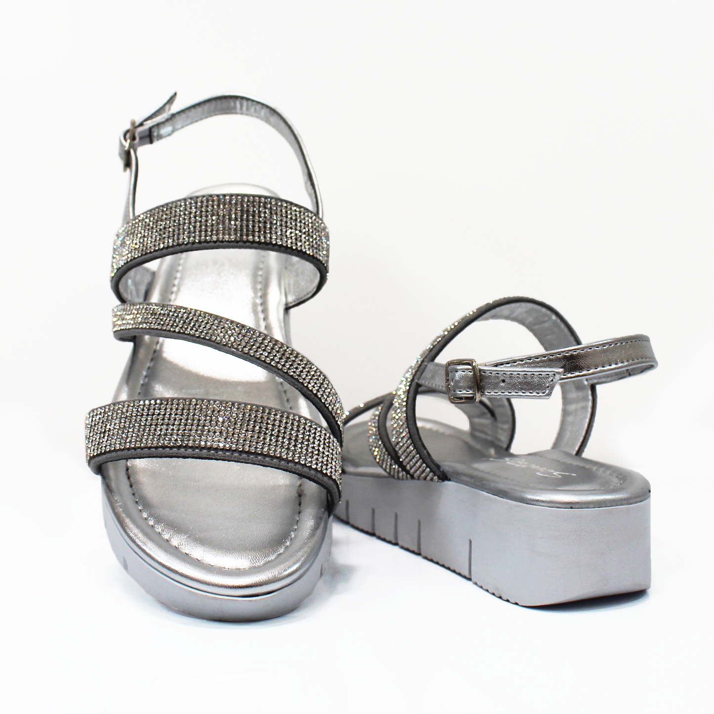 Sandalias de Piso Huarache Plata Brillos Tiras Dama Senties