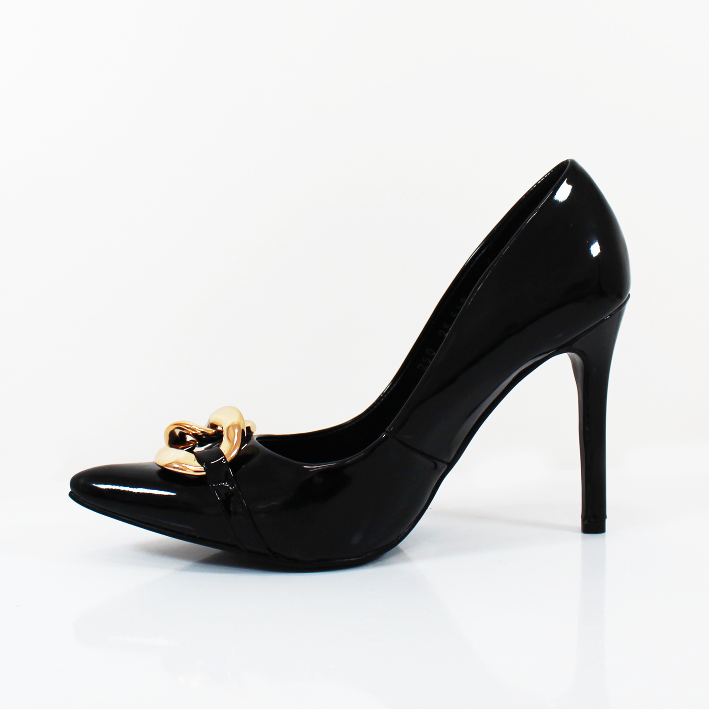 Stiletto con Cadena Negro Charol Dama Senties